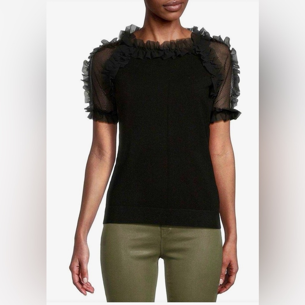 Sioni Milano Black
Mesh Ruffle Sleeve
Short Sleeve
Sweater - Sz L